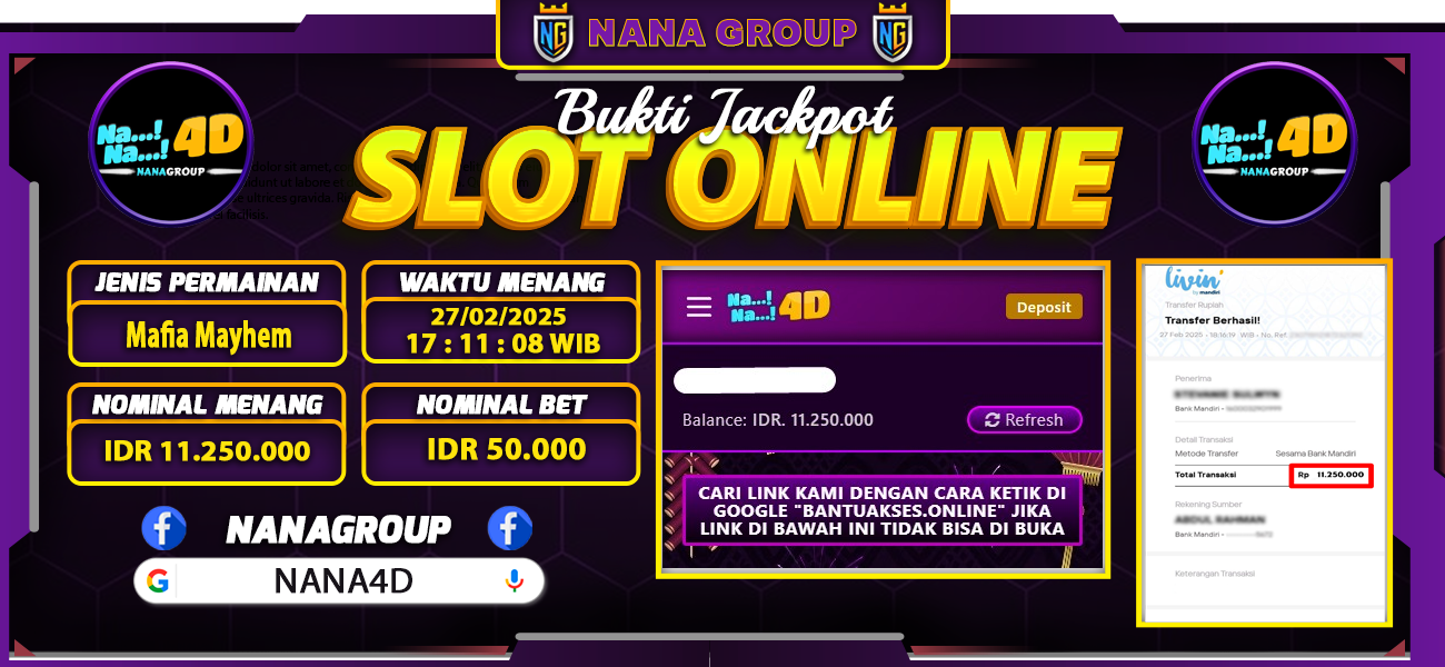 Bukti Kemenangan Besar Dibayar lunas Member NANA4D RP 11.250.000, 27 Februari 2025