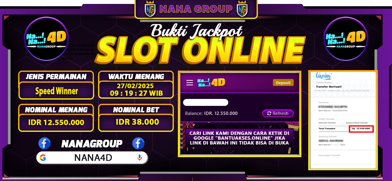 Bukti Kemenangan Besar Dibayar lunas Member NANA4D RP 12.550.000, 27 Februari 2025