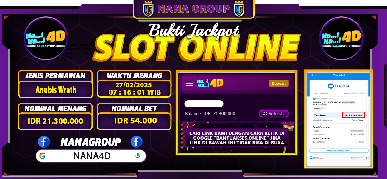 Bukti Kemenangan Besar Dibayar lunas Member NANA4D RP 21.300.000, 27 Februari 2025