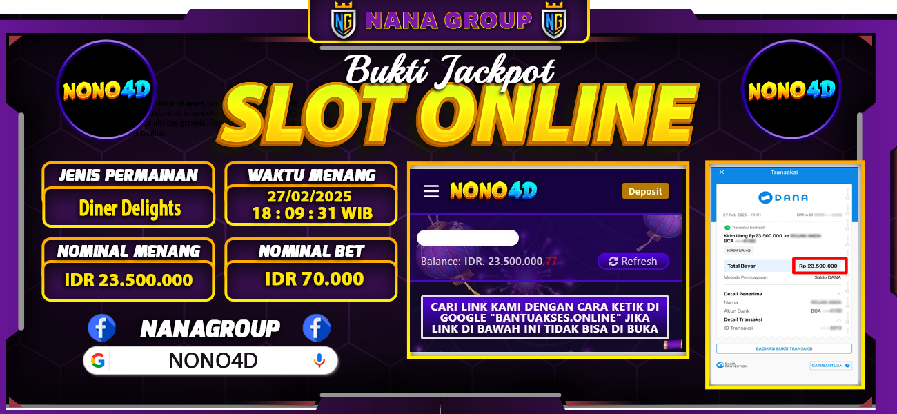 Bukti Kemenangan Besar Dibayar lunas Member NONO4D RP 23.500.000, 27 Februari 2025