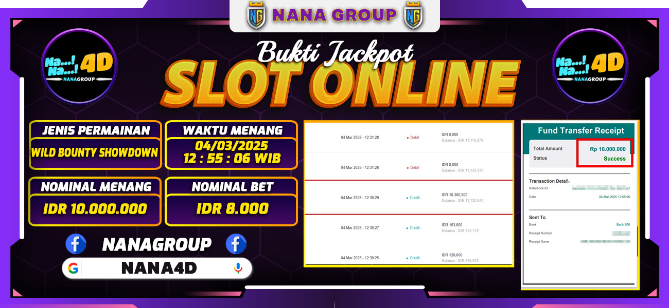 Bukti Kemenangan Besar Dibayar lunas Member NANA4D RP 10.000.000, 4 Maret 2025